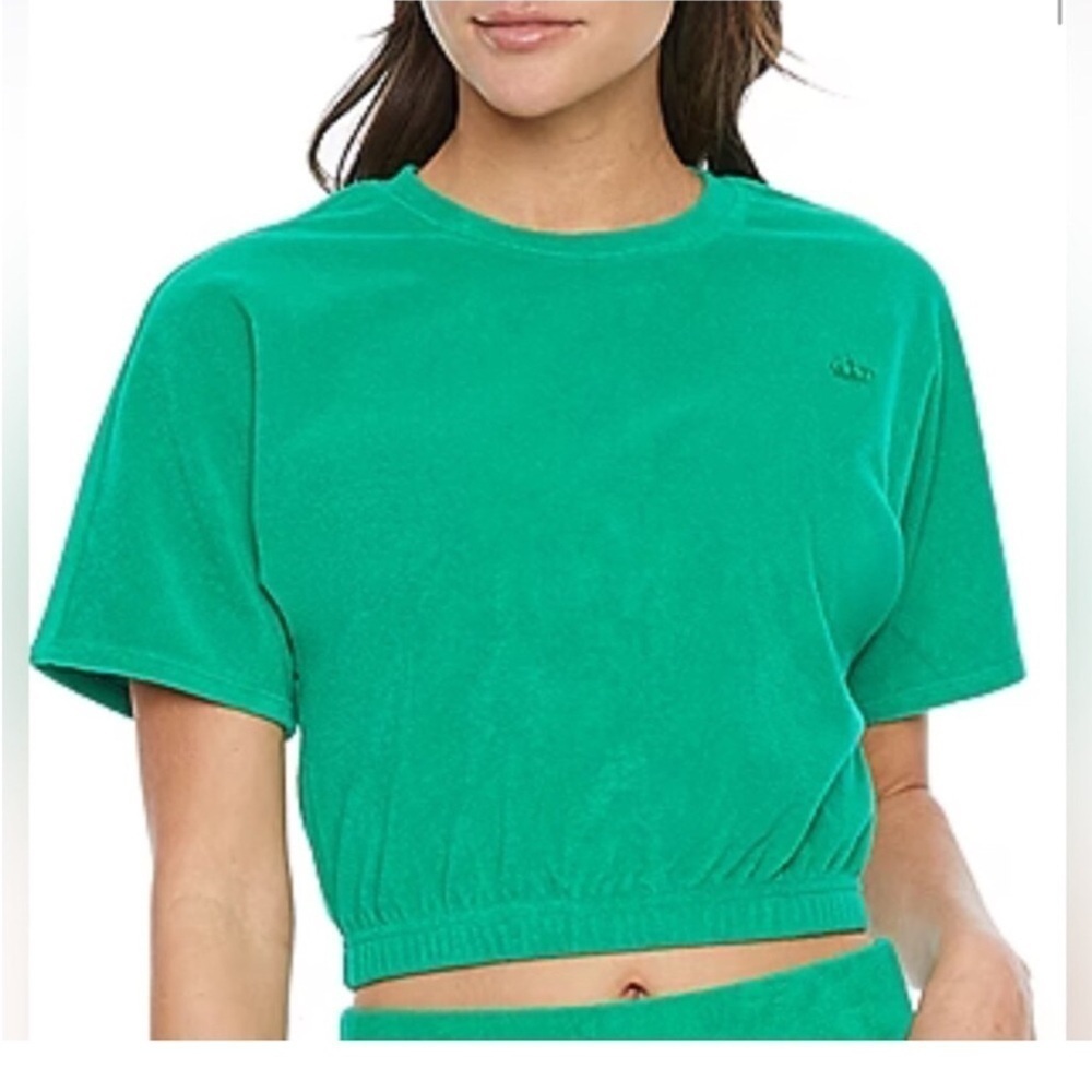 Juicy Couture short sleeve cropped banded hem Woman’s tee XL green